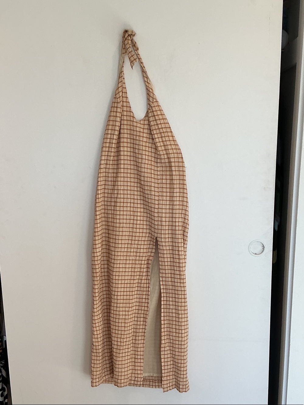 Striped Halter Maxi Dress in Beige and Rust